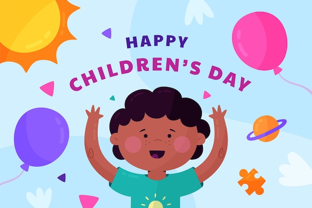 Hand drawn flat world children's day background