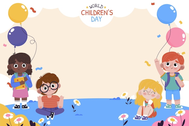 Hand drawn flat world children's day background