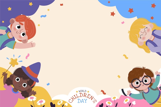 Hand drawn flat world children's day background