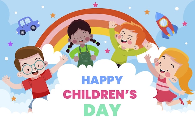 Hand drawn flat world children's day background