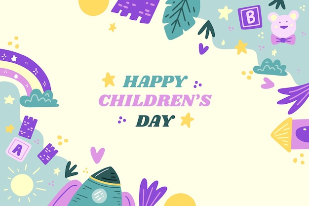 Бесплатное векторное изображение Ручной обращается плоский мир детский день фон