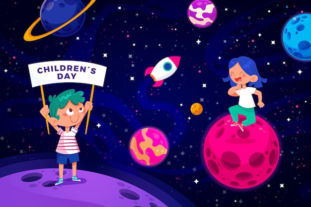 Vettore gratuito fondo piatto disegnato a mano del giorno dei bambini del mondo