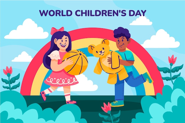 Free vector hand drawn flat world children's day background