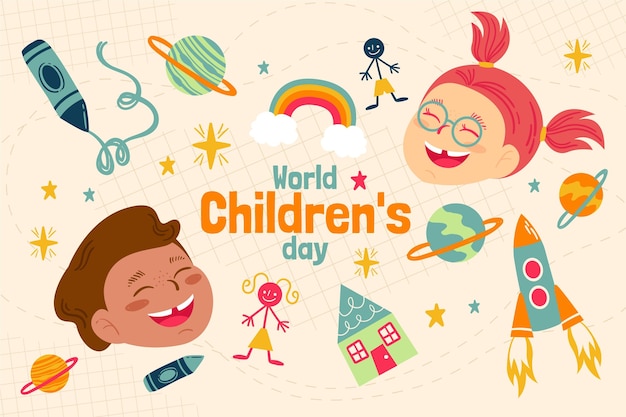 Free Vector hand drawn flat world children's day background