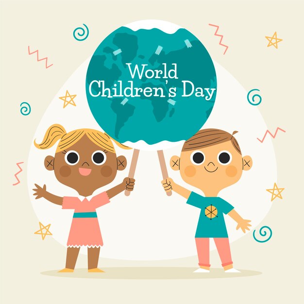 Hand drawn flat world children's day background