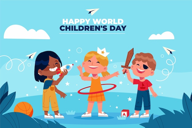 Free vector hand drawn flat world children's day background