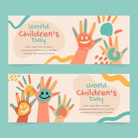 Hand drawn flat world children's day horizontal banners set