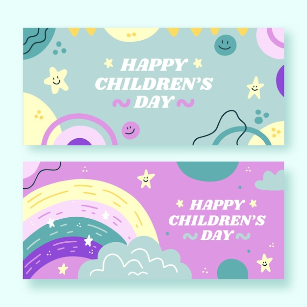 Free vector hand drawn flat world children's day horizontal banners set