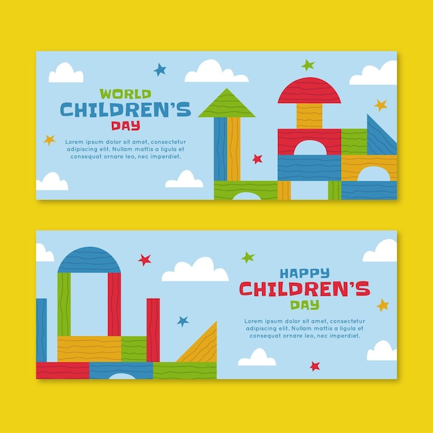 Free vector hand drawn flat world children's day horizontal banners set