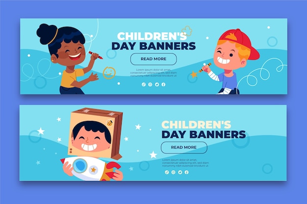 Free vector hand drawn flat world children's day horizontal banners set