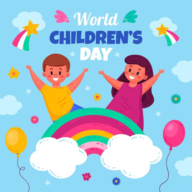 hand drawn flat world children's day illustration