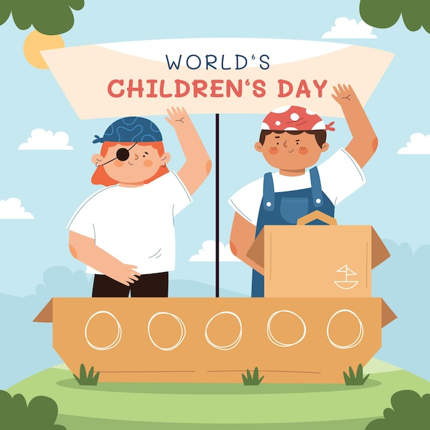Нарисованная рукой иллюстрация дня детей плоского мира