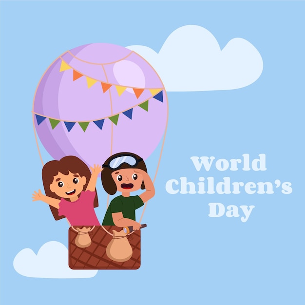 Hand drawn flat world children's day illustration