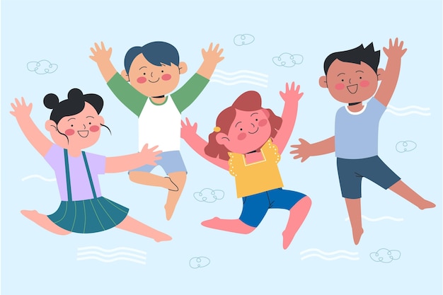 손으로 그린 평면 세계 어린이 날 그림