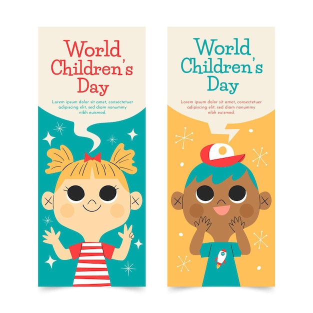 Hand drawn flat world children's day vertical banners set