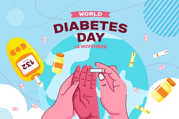 Fondo piatto disegnato a mano della giornata mondiale del diabete
