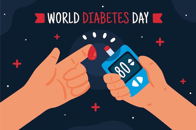 Vettore gratuito fondo piatto disegnato a mano della giornata mondiale del diabete