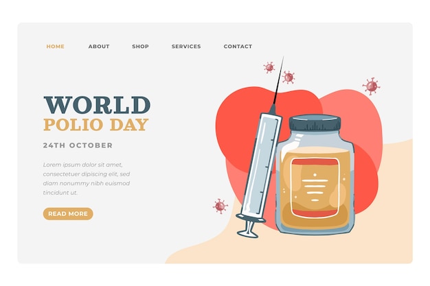 Hand drawn flat world polio day landing page template