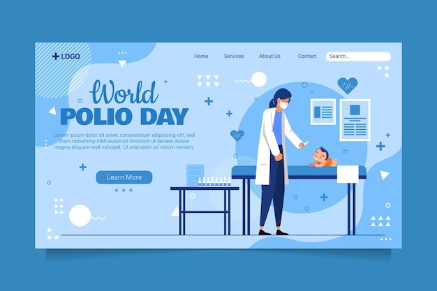 Hand drawn flat world polio day landing page template