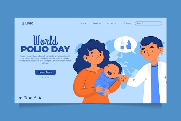 Free vector hand drawn flat world polio day landing page template