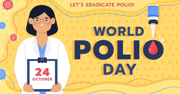 Modello di post sui social media per la giornata mondiale della polio piatto disegnato a mano