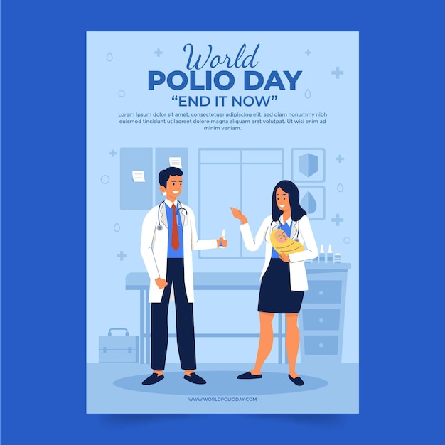 Hand drawn flat world polio day vertical flyer template