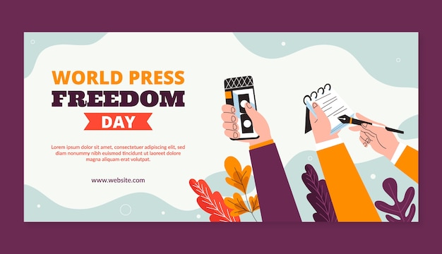 Vettore gratuito modello di banner orizzontale disegnato a mano per la giornata mondiale della libertà di stampa