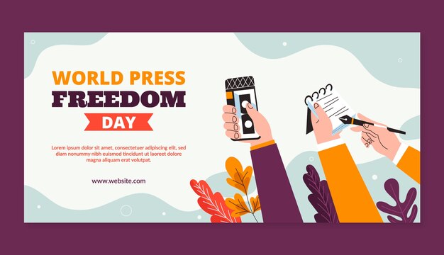 Hand drawn flat world press freedom day horizontal banner template