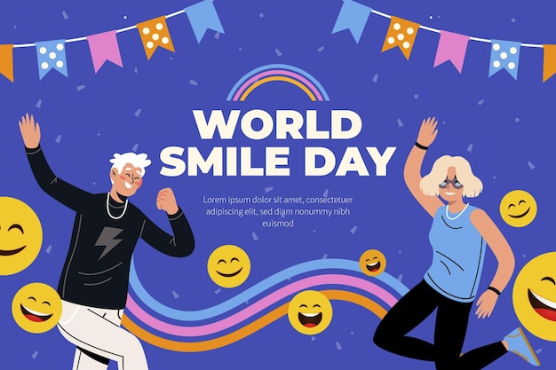 Hand drawn flat world smile day background