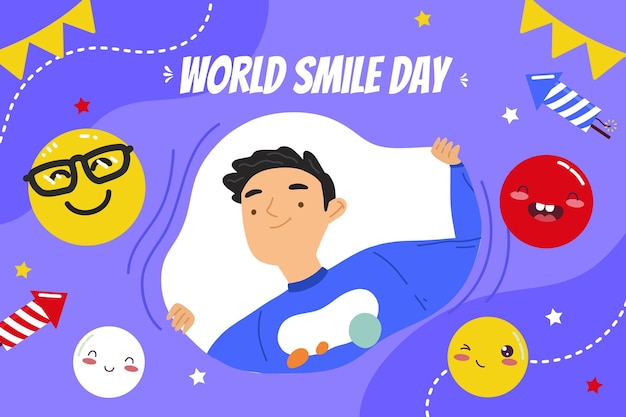 Hand drawn flat world smile day background