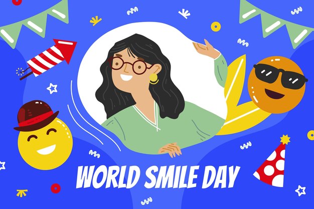 Hand drawn flat world smile day background