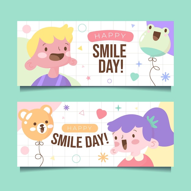 Hand drawn flat world smile day banners set