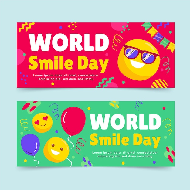 Free vector hand drawn flat world smile day banners set