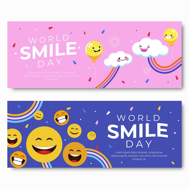 Free vector hand drawn flat world smile day banners set