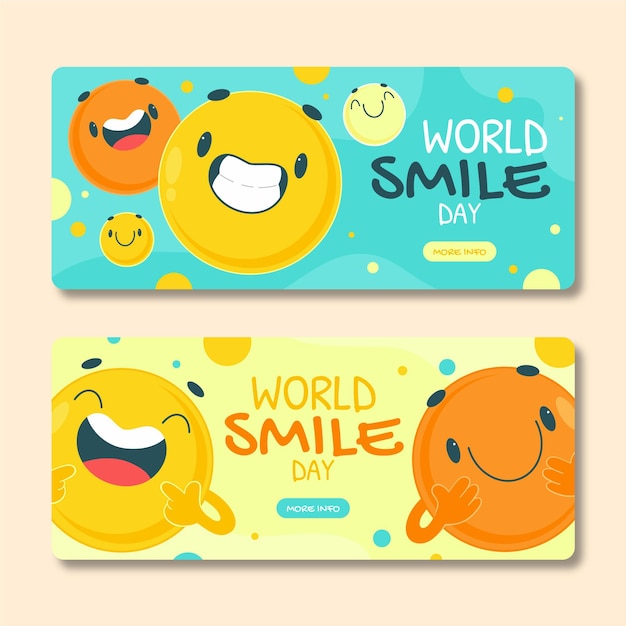 Free vector hand drawn flat world smile day horizontal banners set