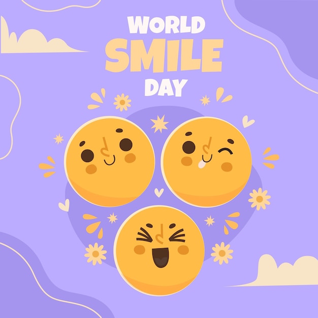 Hand drawn flat world smile day illustration