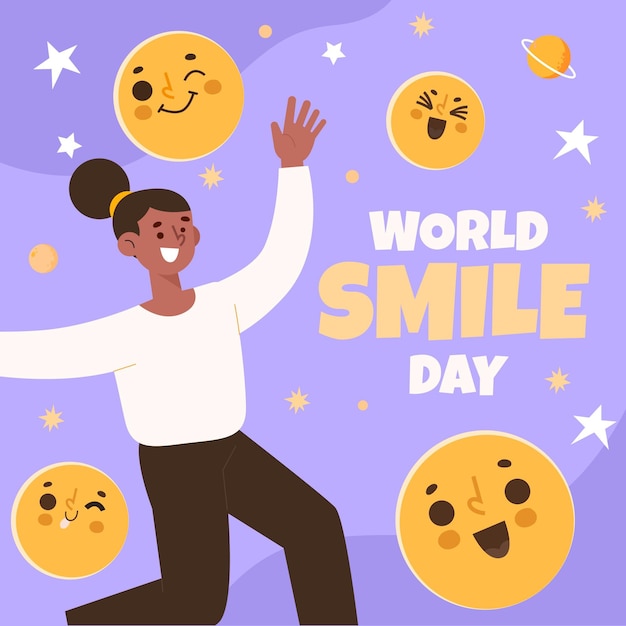 Free vector hand drawn flat world smile day illustration