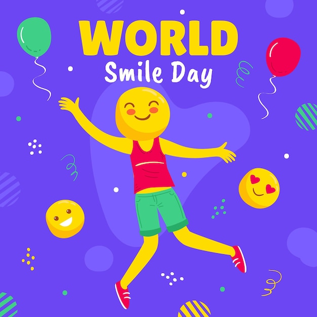 Vettore gratuito illustrazione di giornata mondiale del sorriso piatto disegnata a mano