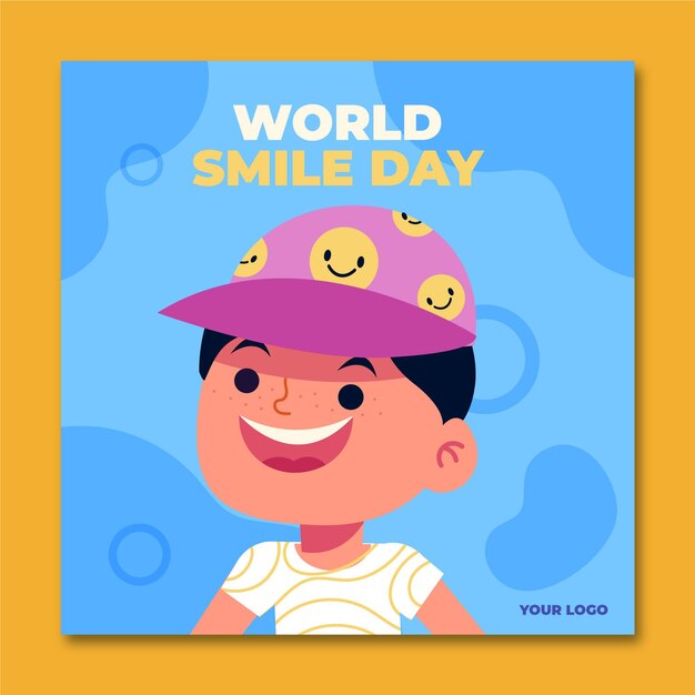 Hand drawn flat world smile day instagram post template