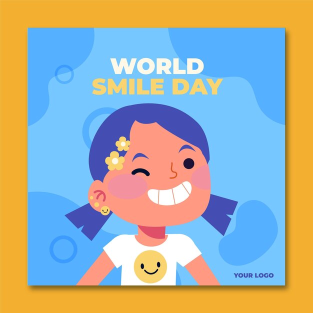 Free vector hand drawn flat world smile day instagram post template