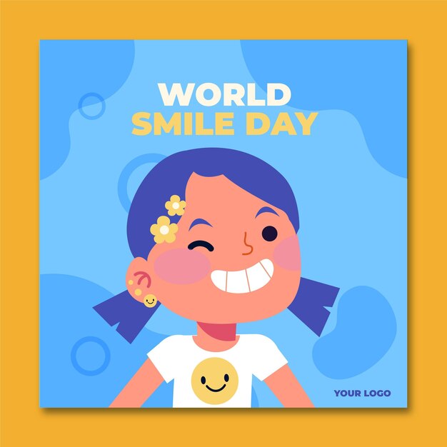 Hand drawn flat world smile day instagram post template