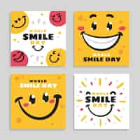 Free vector hand drawn flat world smile day instagram posts collection