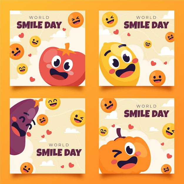 Hand drawn flat world smile day instagram posts collection