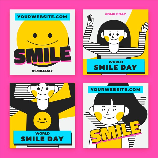 Hand drawn flat world smile day instagram posts collection