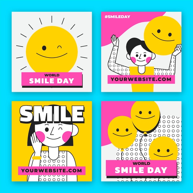 Hand drawn flat world smile day instagram posts collection