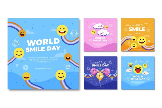 hand drawn flat world smile day instagram posts collection