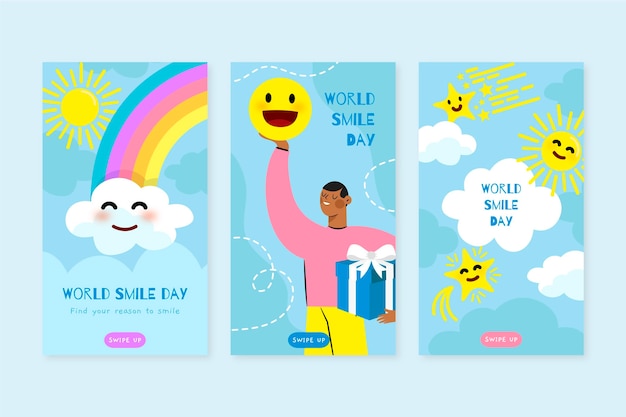 Free vector hand drawn flat world smile day instagram stories collection