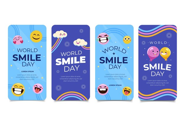 hand drawn flat world smile day instagram stories collection