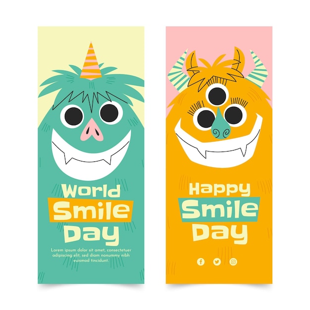 Hand drawn flat world smile day vertical banners set