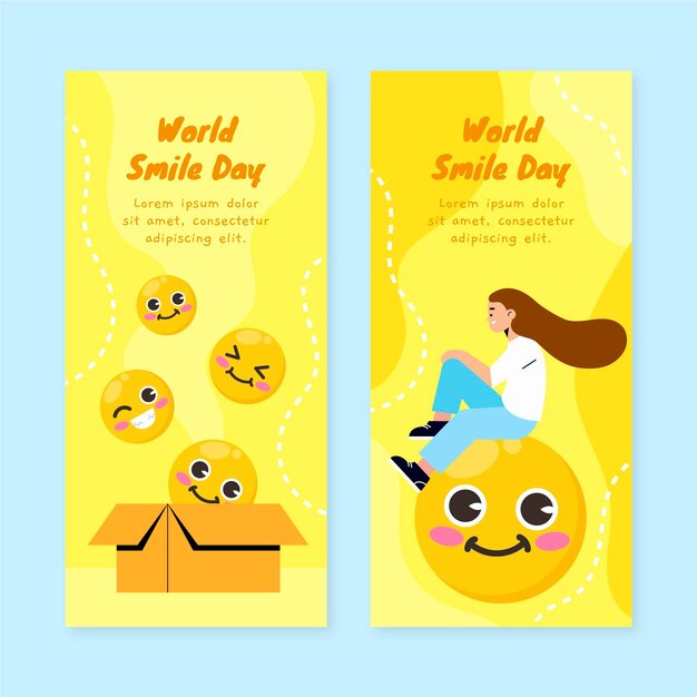 Hand drawn flat world smile day vertical banners set